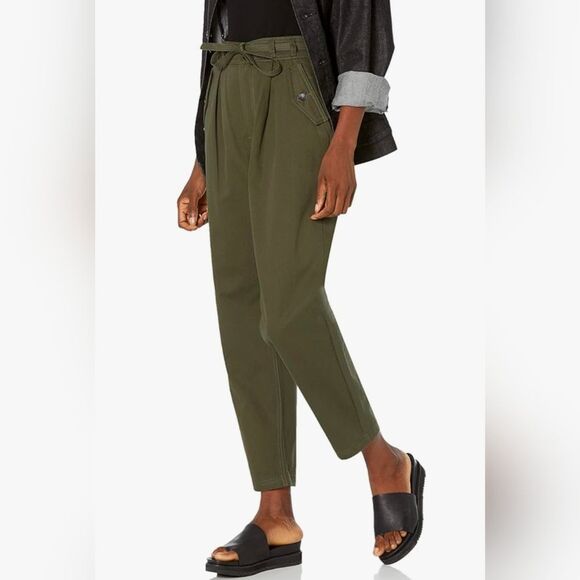 NWT BLANKNYC Womens Pleated Pant Self Tie olive army green cotton cropped sz 31 - Picture 1 of 12